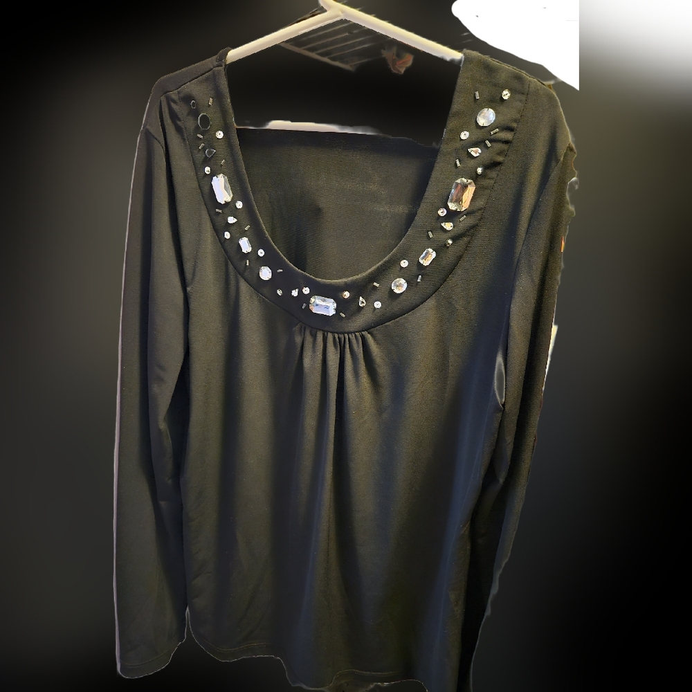 Embellished scoop neck blouse